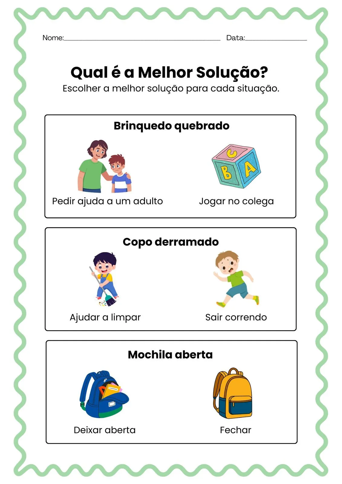 Ajude a Criança a Resolver para Imprimir (PDF Gratuito) | Educação Infantil — Situações do cotidiano infantil