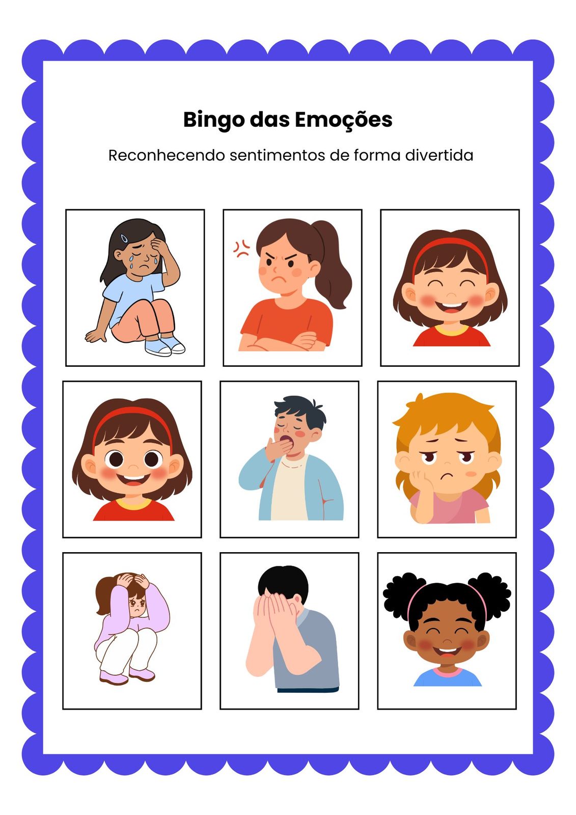 Cartela bingo emoções para imprimir