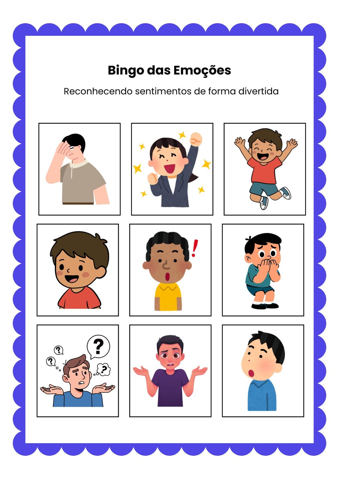 Cartões bingo sentimentos infantil