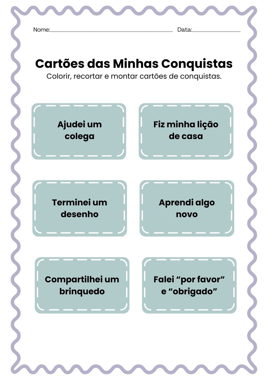 Cartões de incentivo infantil