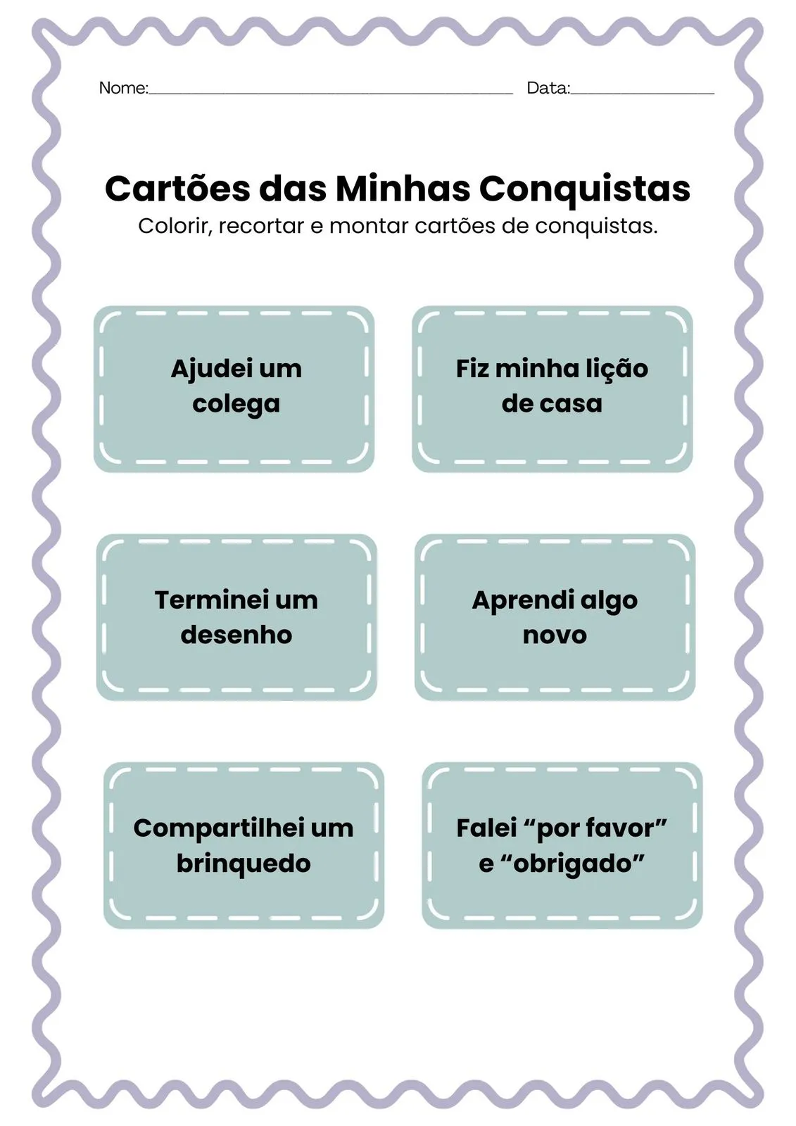 Cartões das Minhas Conquistas para Imprimir (PDF Gratuito) | Educação Infantil — Cartões de incentivo infantil