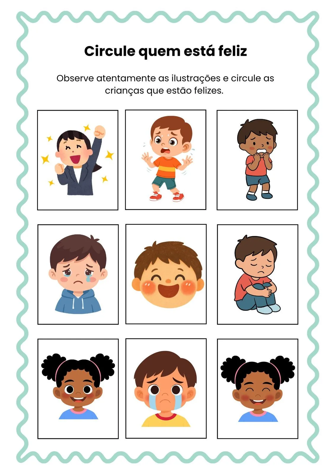 Circule Quem Está Feliz para Imprimir (PDF Gratuito) | Educação Infantil — Atividade de emoções para imprimir