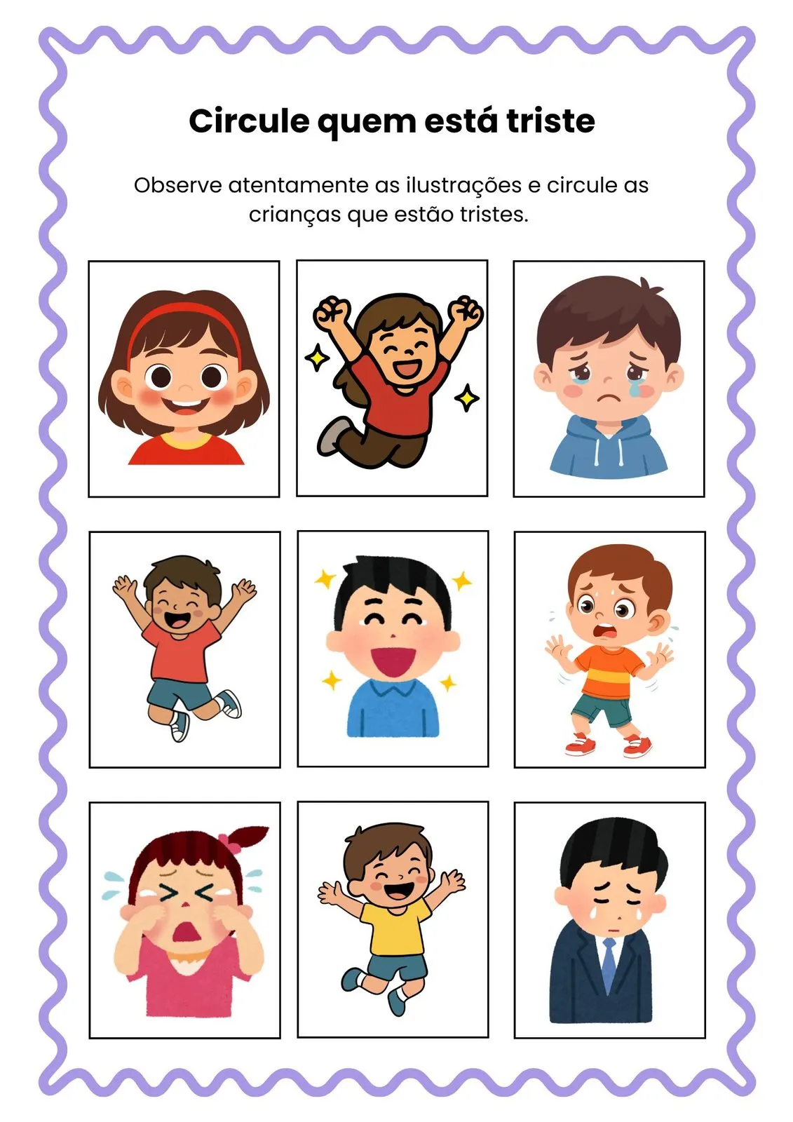 Circule Quem Está Triste para Imprimir (PDF Gratuito) | Educação Infantil — Atividade sobre tristeza para imprimir