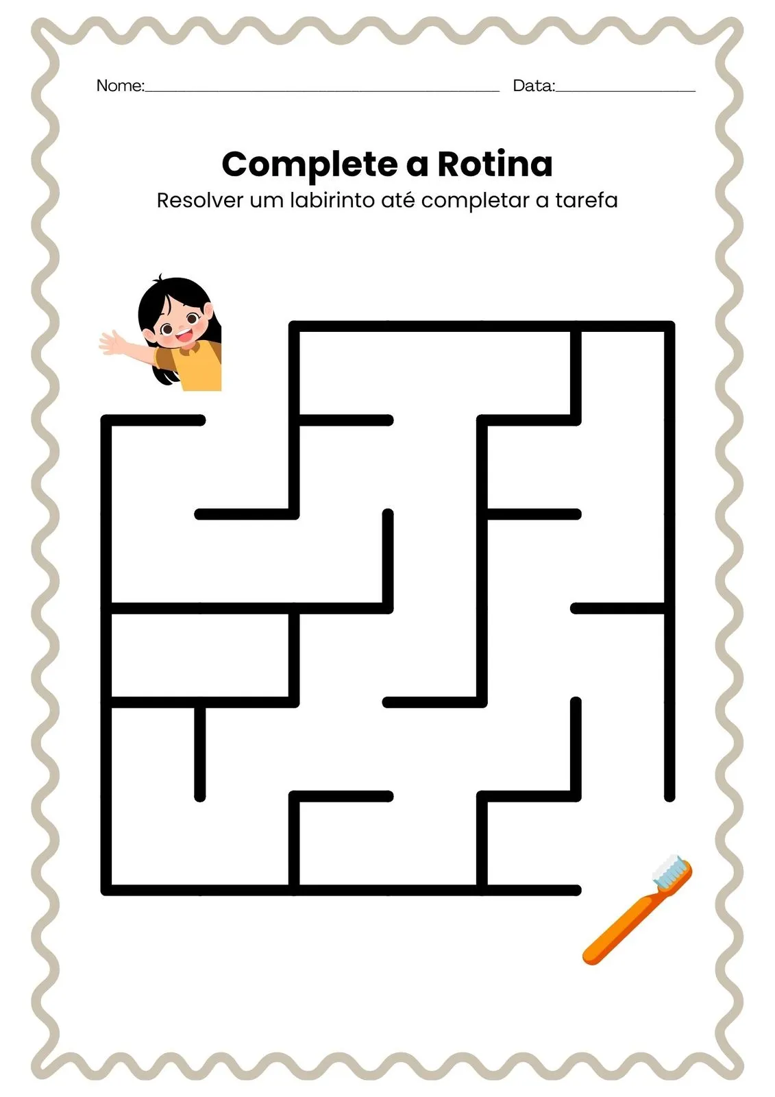 Complete o Caminho da Rotina para Imprimir (PDF Gratuito) | Labirintos Educação Infantil — Labirinto da rotina infantil