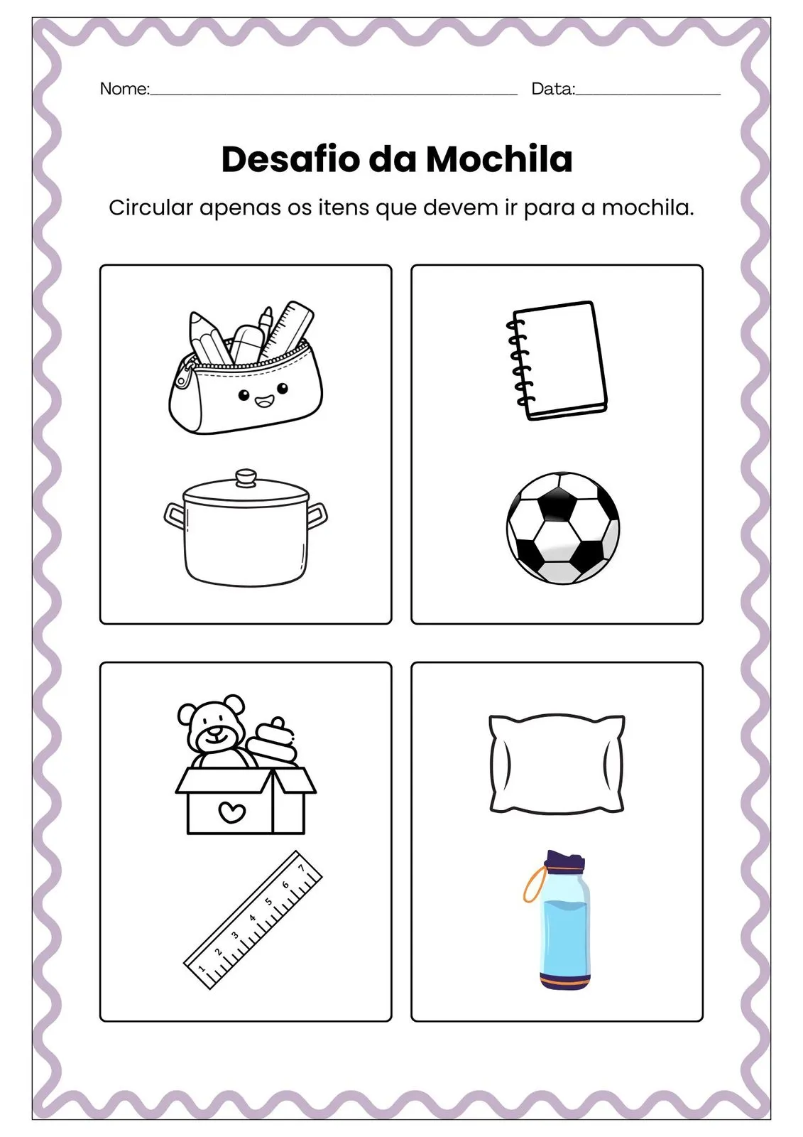 Desafio da Mochila para Imprimir (PDF Gratuito) | Educação Infantil — Desafio da Mochila