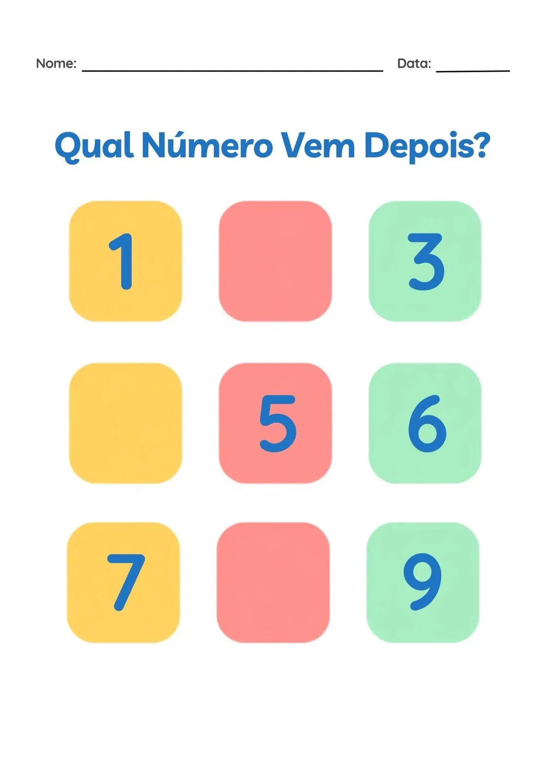 Ligue os Pontos e Descubra para Imprimir (PDF Gratuito) | Educação Infantil — Qual Número Vem Depois