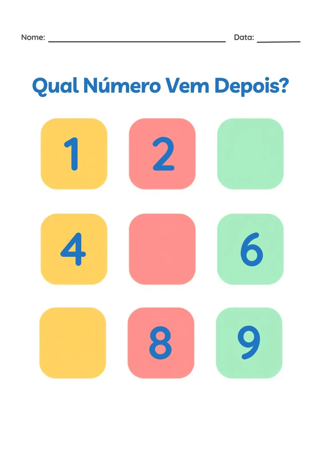 Ligue os Pontos e Descubra para Imprimir (PDF Gratuito) | Educação Infantil — Qual Número Vem Depois — variação 2