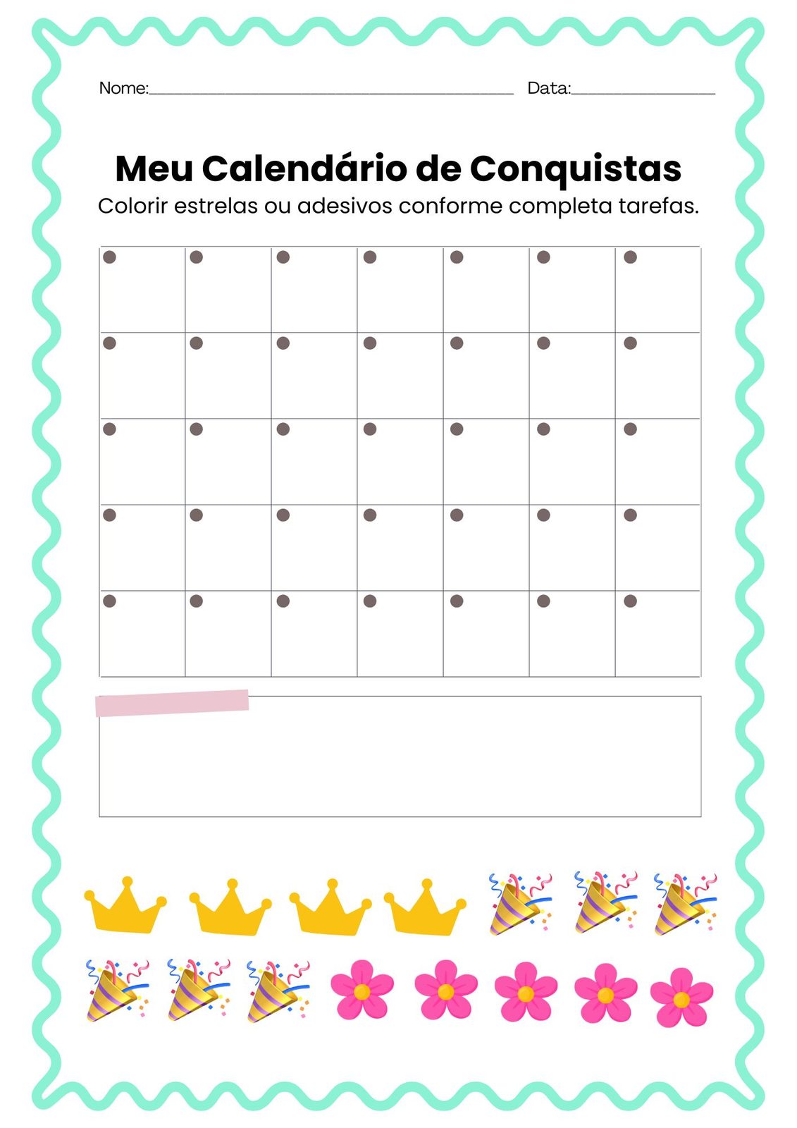Calendário infantil de conquistas