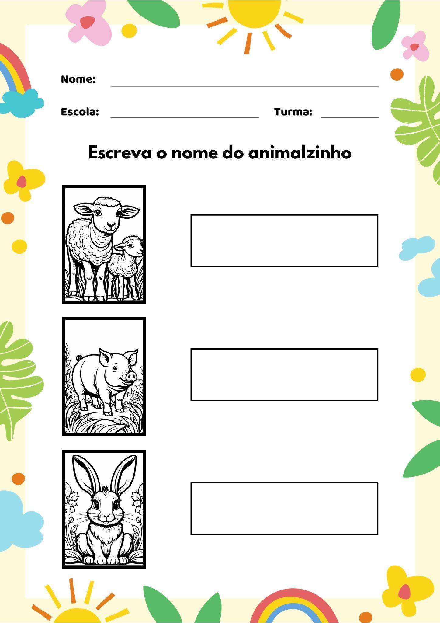 Animais, Pintura, Cor, Desenho, Criatividade, Infância, Aprendizado, Arte, Educação, Ensino, Infantil, Jogo, Nome, Identificação.