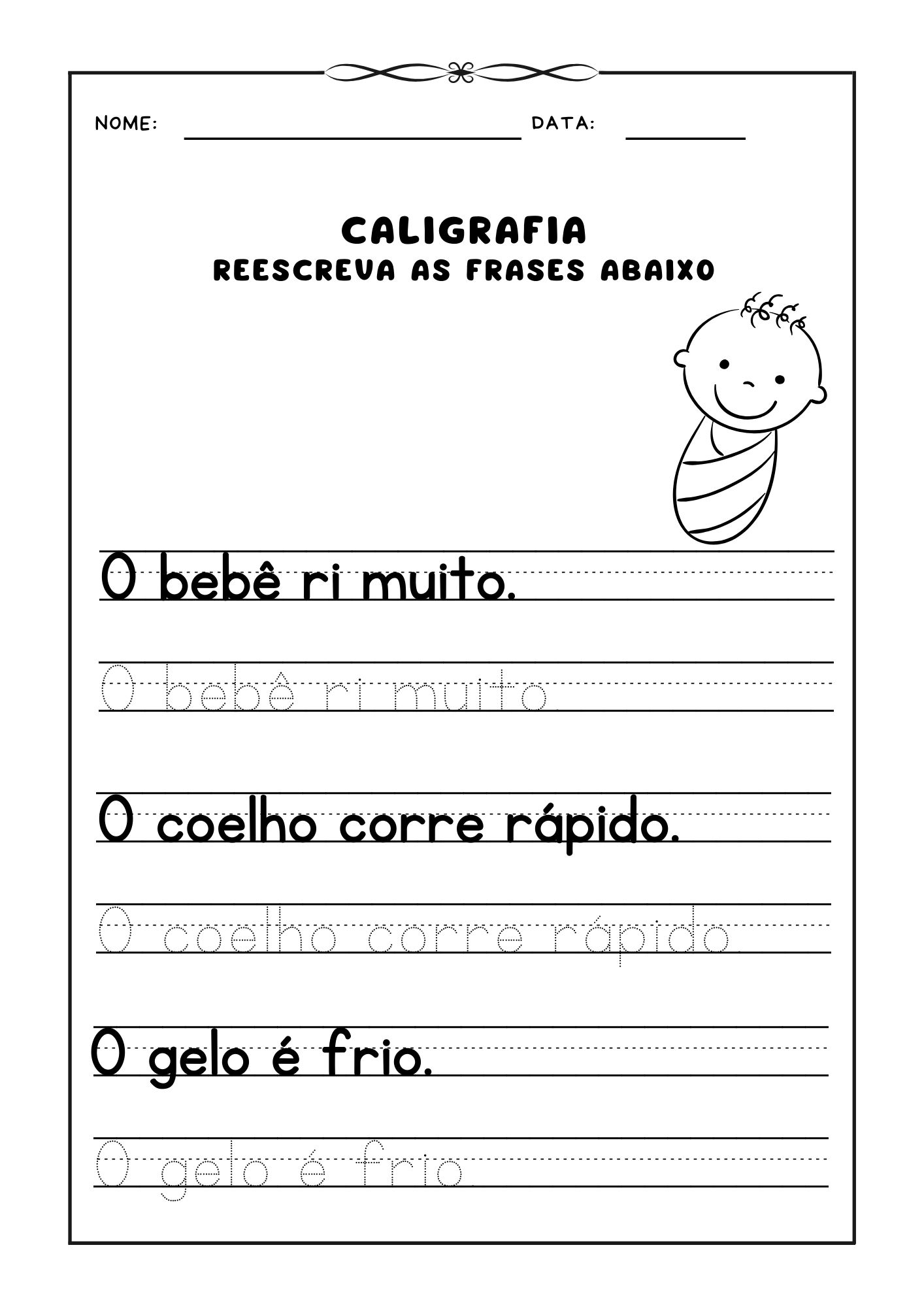 Atividade de caligrafia, Reescrever frases para prática de caligrafia, Caligrafia para crianças, Exercício de escrita, Aprendizado de caligrafia, Frases para caligrafia