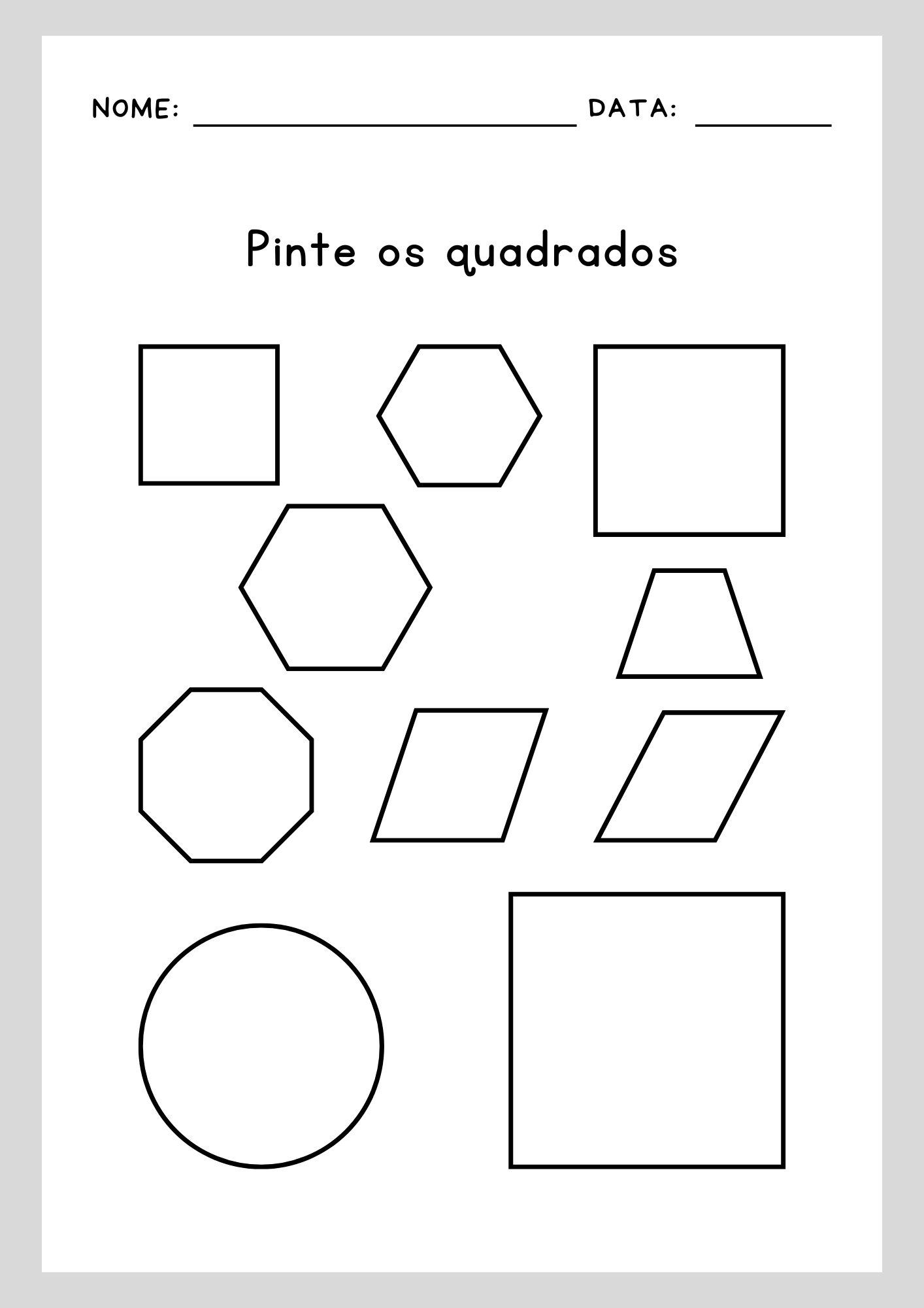 Atividade: Figuras geométricas pinte o quadrado