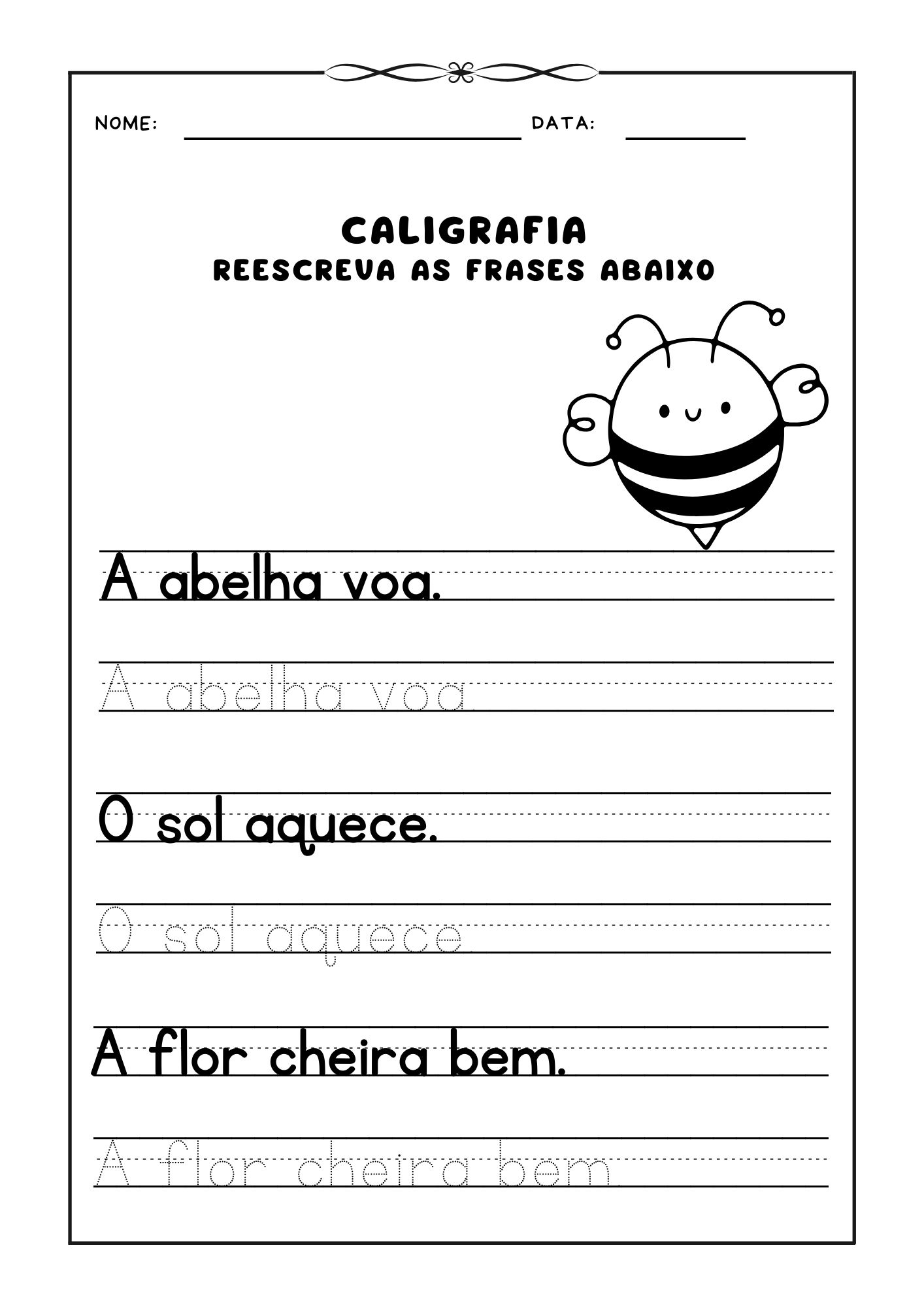 Atividade de caligrafia, Reescrever frases para prática de caligrafia, Caligrafia para crianças, Exercício de escrita, Aprendizado de caligrafia, Frases para caligrafia