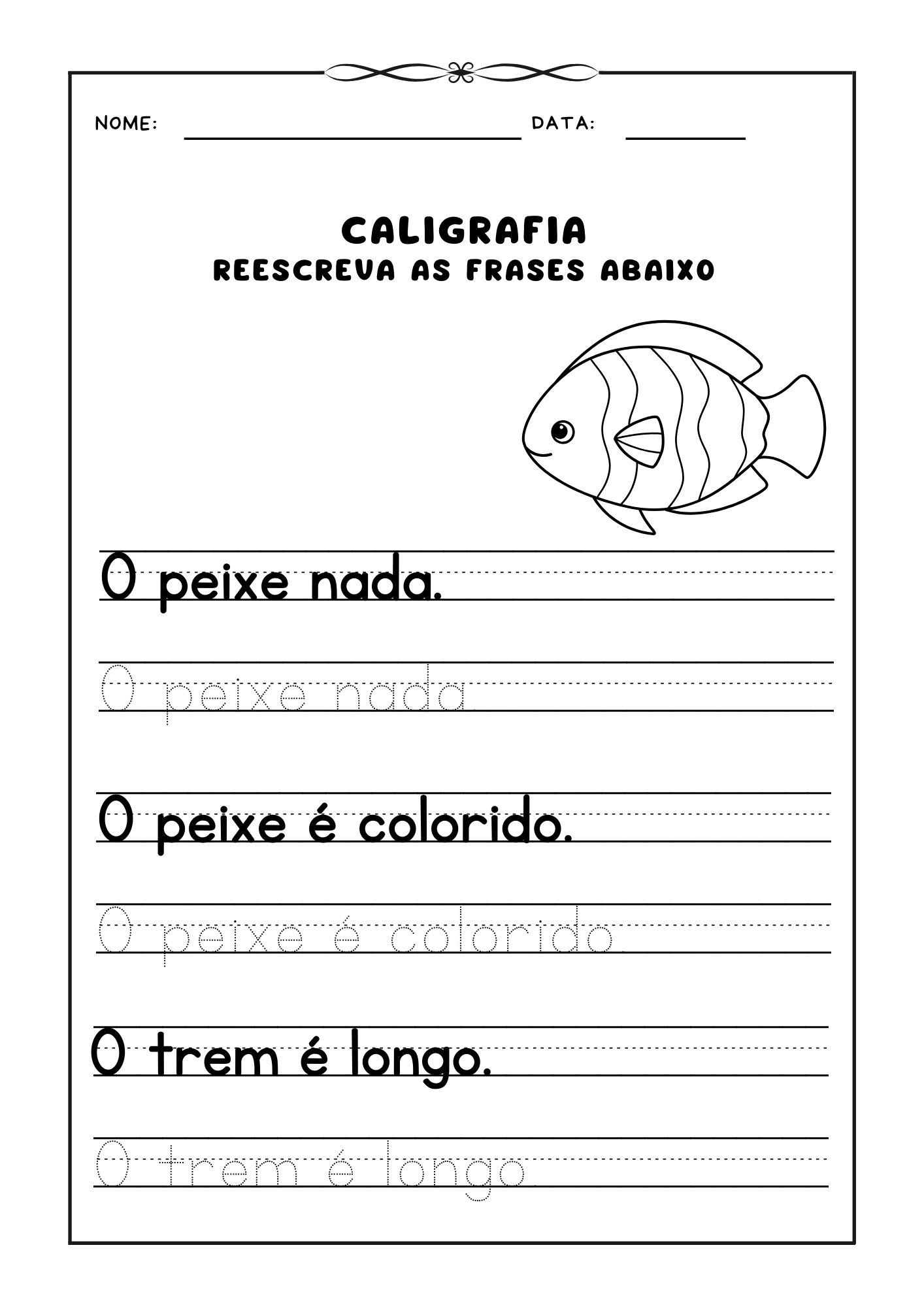 Atividade de caligrafia, Reescrever frases para prática de caligrafia, Caligrafia para crianças, Exercício de escrita, Aprendizado de caligrafia, Frases para caligrafia