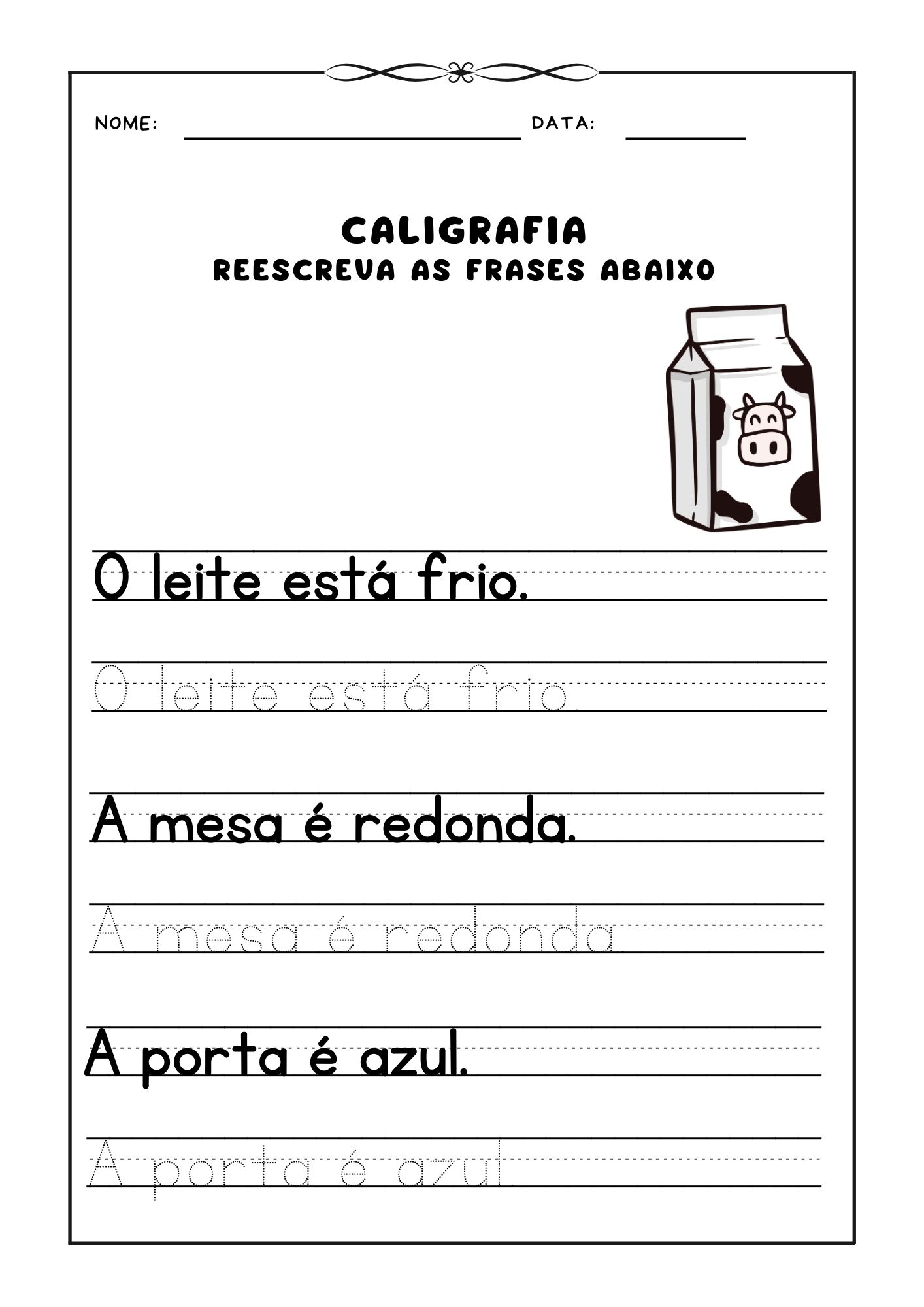 Atividade de caligrafia, Reescrever frases para prática de caligrafia, Caligrafia para crianças, Exercício de escrita, Aprendizado de caligrafia, Frases para caligrafia