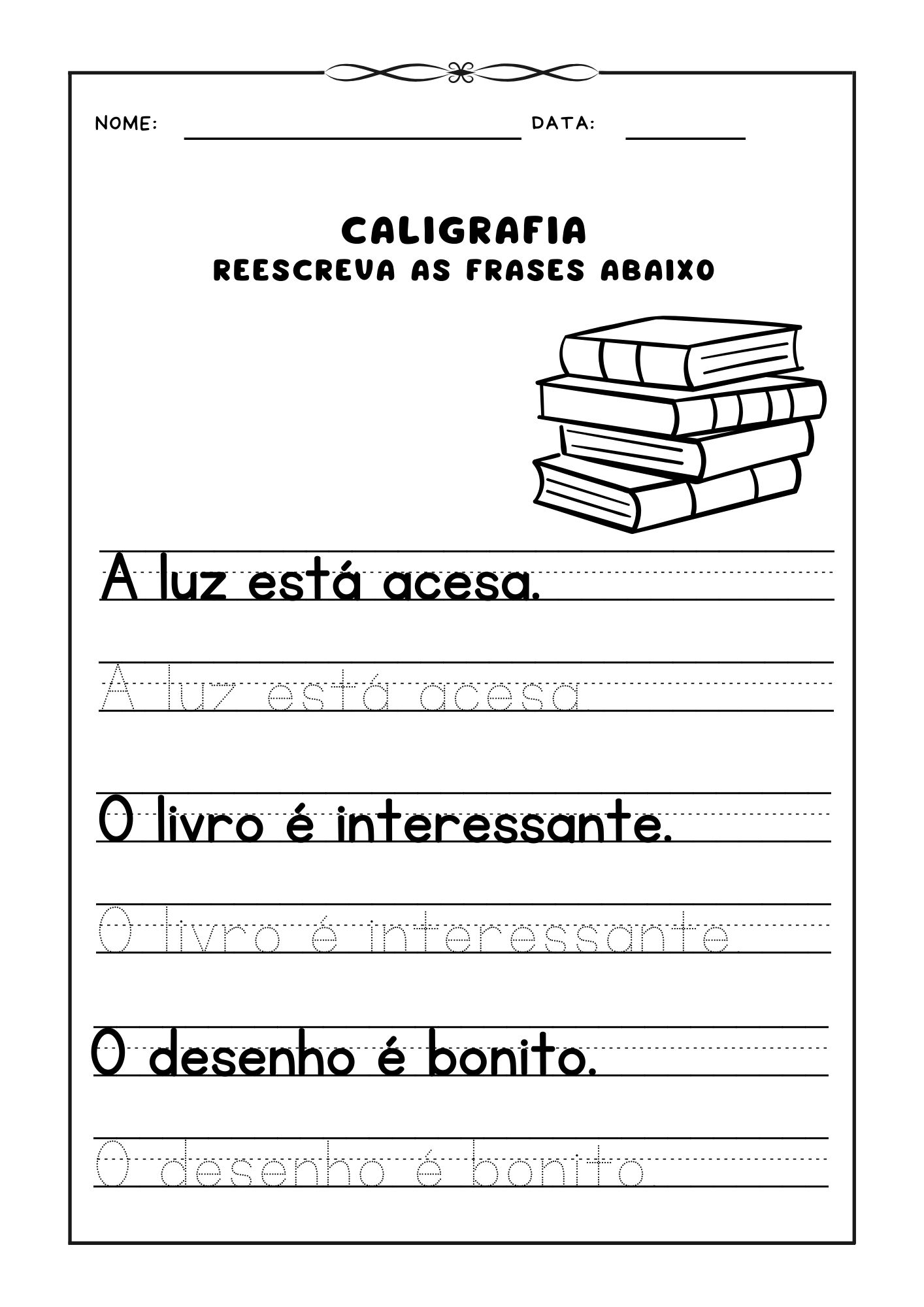 ✍️ Caligrafia: Reescreva as Frases – Parte 5 📖