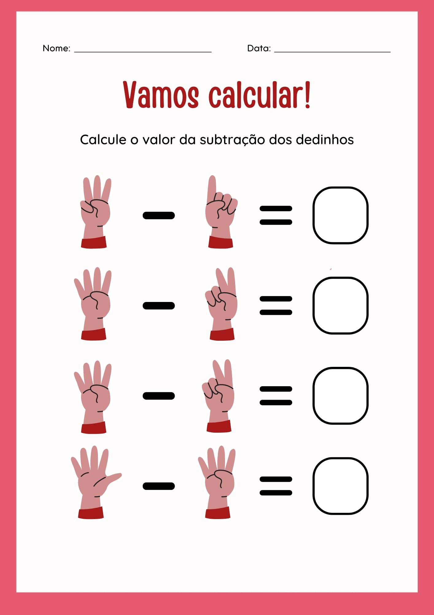 Atividade: Qual a subtração desses dedinhos?