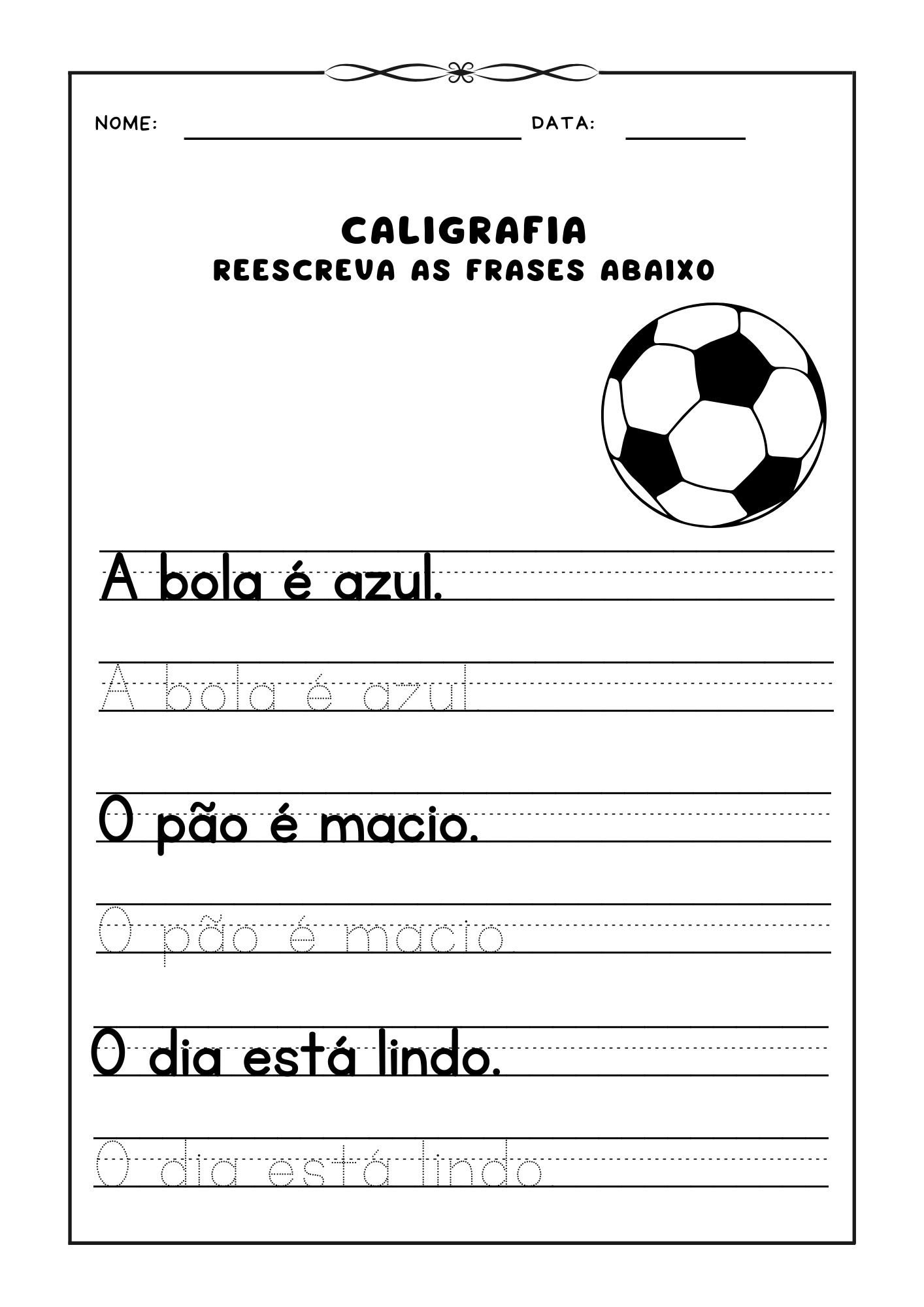 Atividade de caligrafia, Reescrever frases para prática de caligrafia, Caligrafia para crianças, Exercício de escrita, Aprendizado de caligrafia, Frases para caligrafia