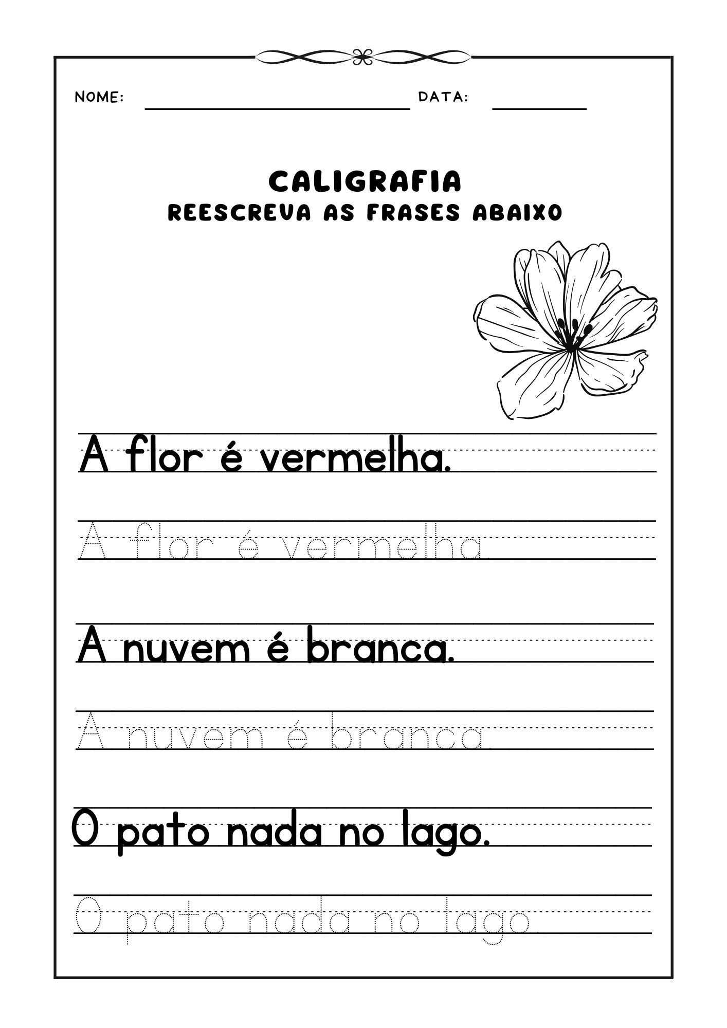 ✍️ Caligrafia: Reescreva as Frases – Parte 1 📖