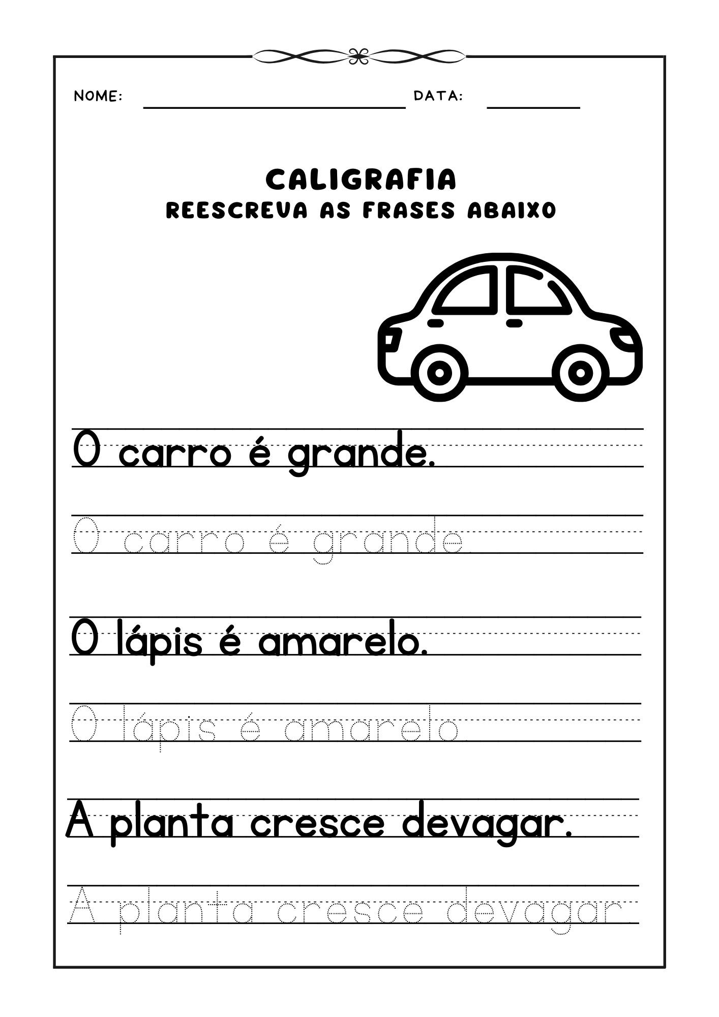 Atividade de caligrafia, Reescrever frases para prática de caligrafia, Caligrafia para crianças, Exercício de escrita, Aprendizado de caligrafia, Frases para caligrafia