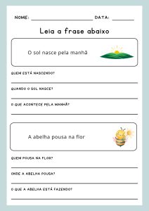 Atividade de compreensão de texto com figuras ilustrativas