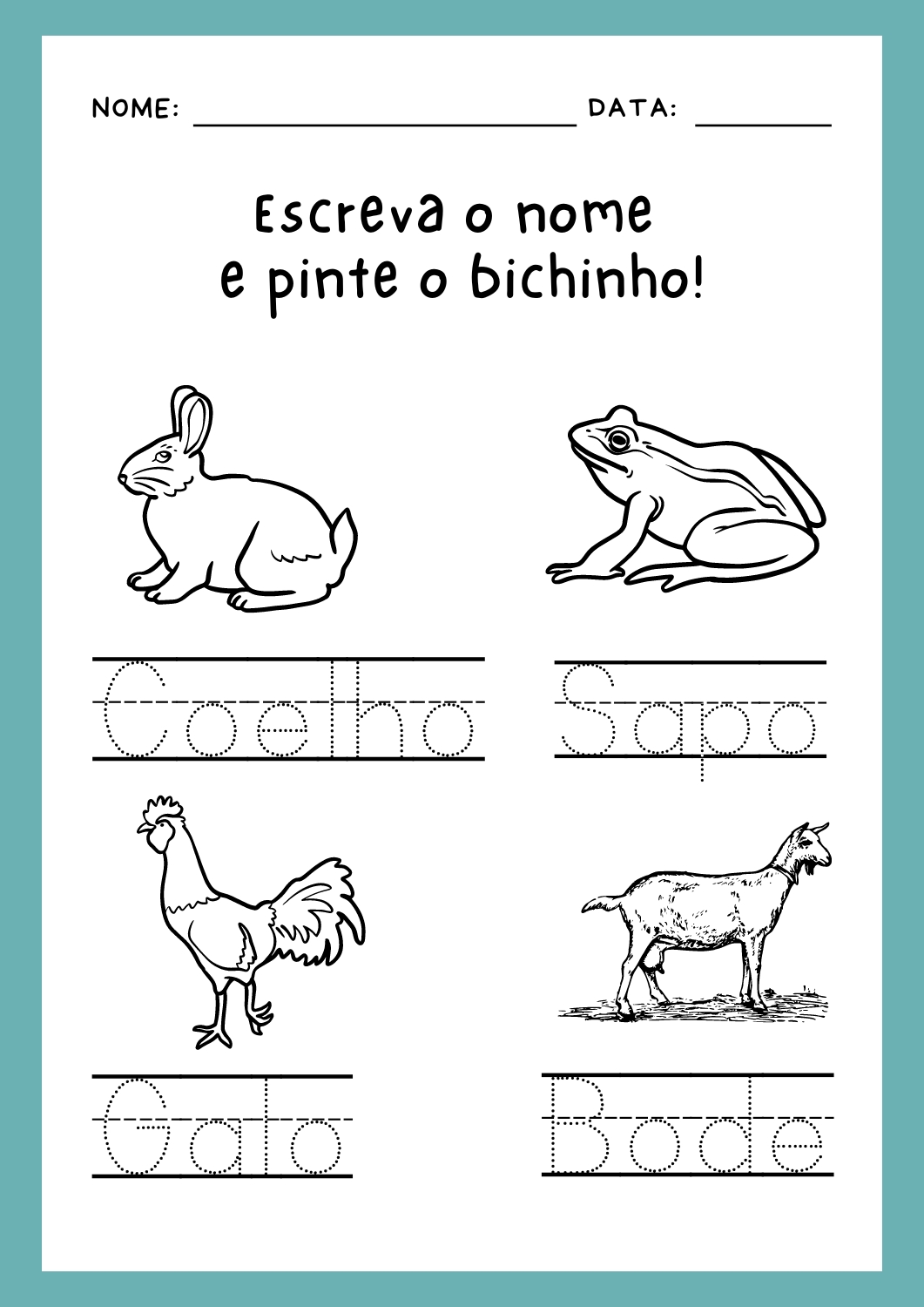 alfabetização, escrever nome de animais, atividades educativas, animais e seus nomes, atividades para crianças, aprender a escrever, ensino infantil