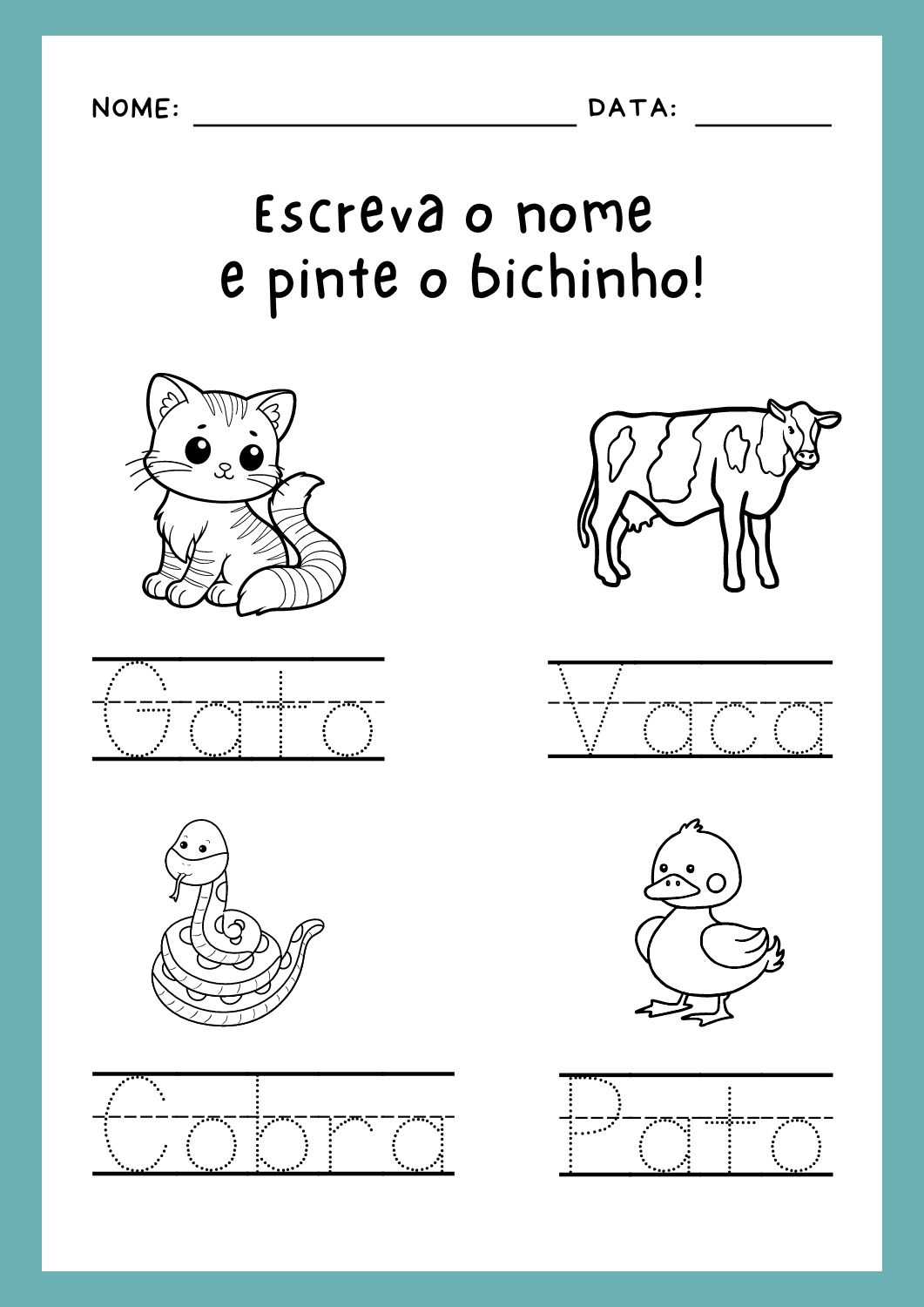 alfabetização, escrever nome de animais, atividades educativas, animais e seus nomes, atividades para crianças, aprender a escrever, ensino infantil