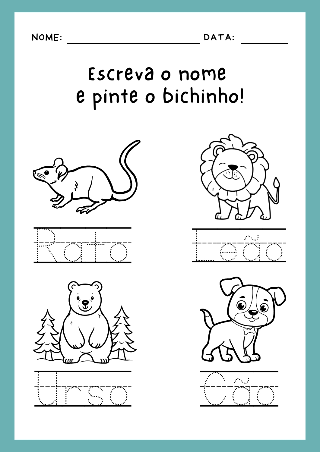 alfabetização, escrever nome de animais, atividades educativas, animais e seus nomes, atividades para crianças, aprender a escrever, ensino infantil