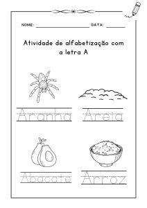 Atividade de alfabetização com a letra A