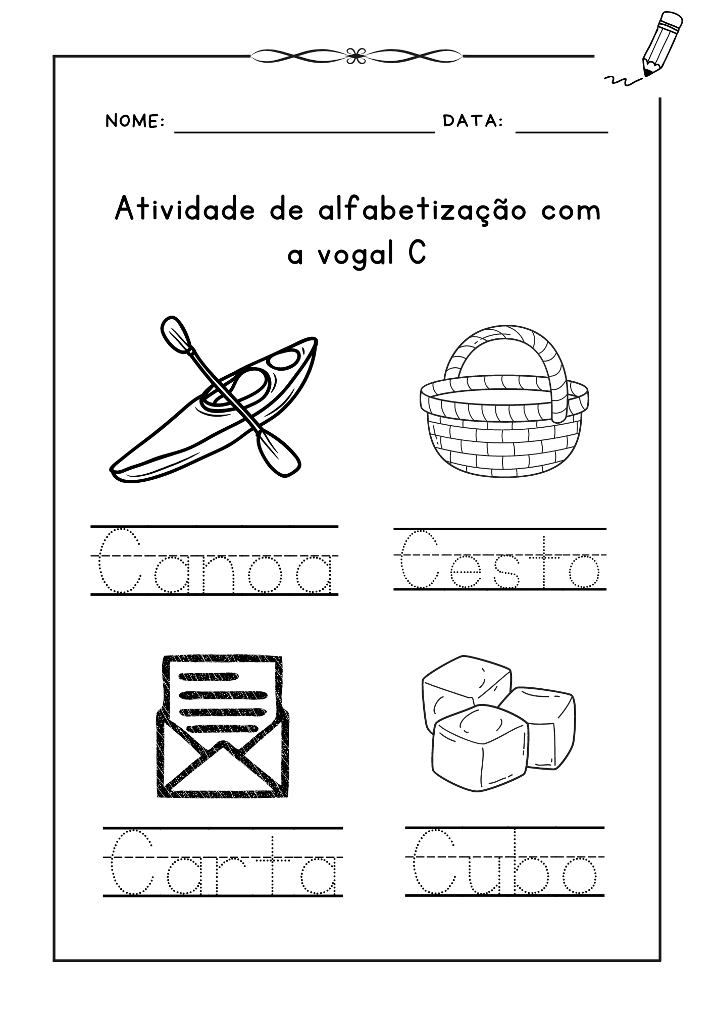 Atividade de alfabetização com a letra C