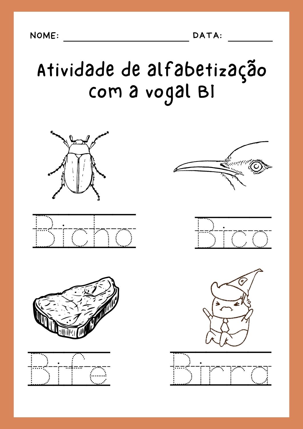 Alfabetização: atividades com as sílabas BA, BE e BI