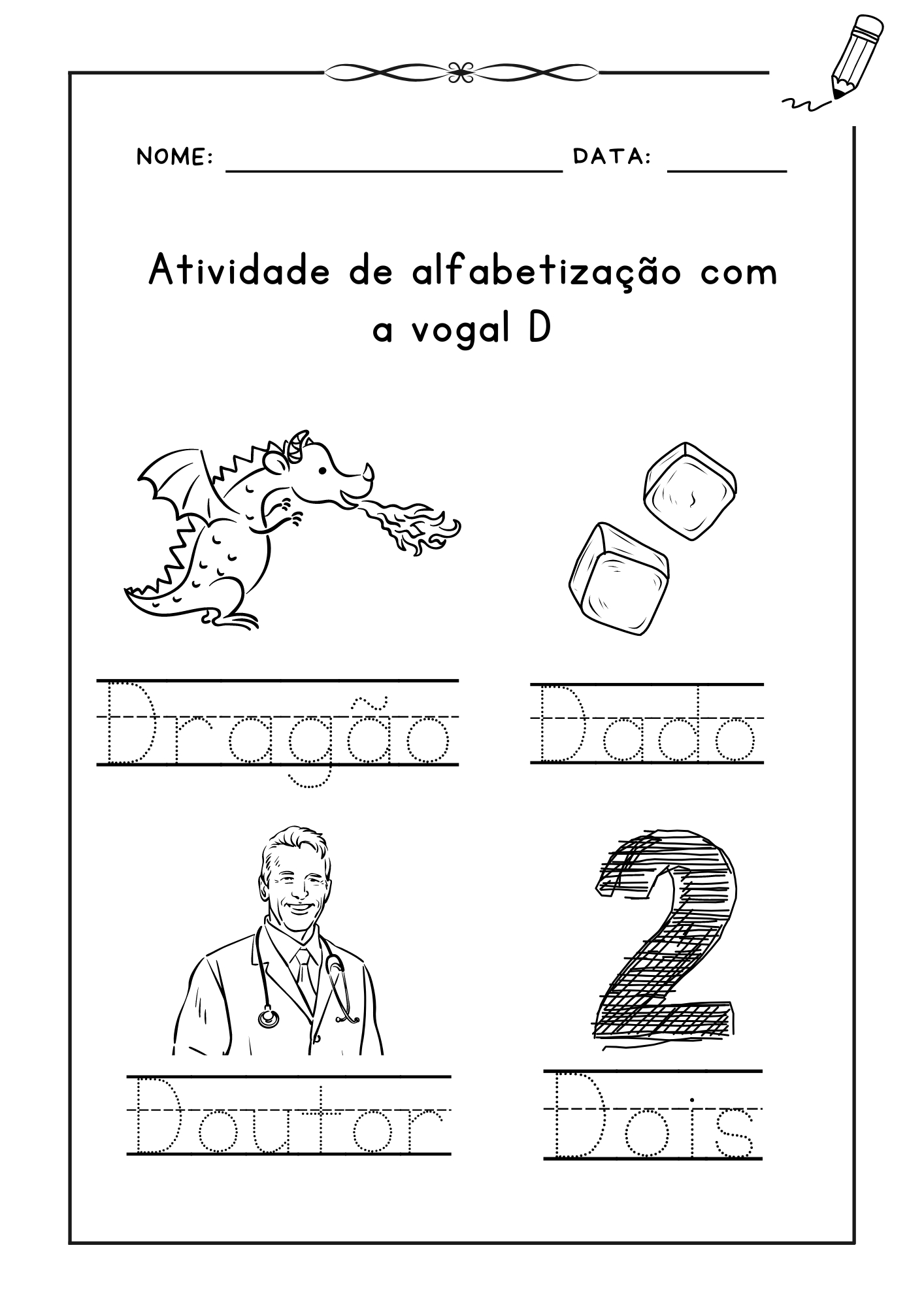 Atividade de alfabetização com a letra D