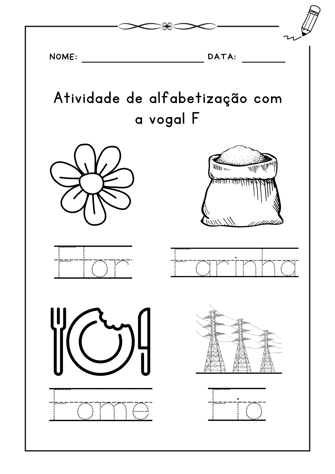 Atividade de alfabetização com a letra F