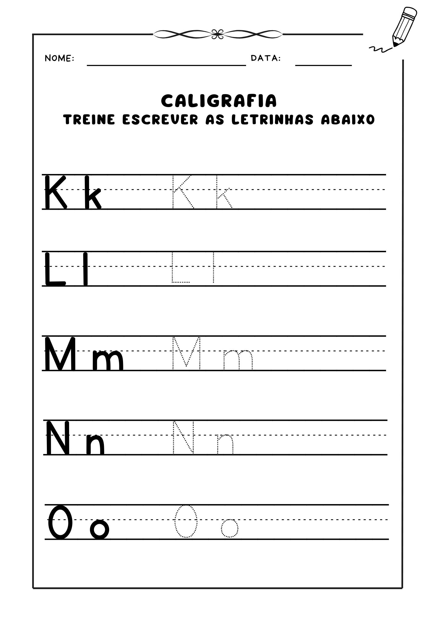 Atividade de caligrafia de letras, Prática de caligrafia para crianças, Aprendizado de letras cursivas, Exercício de escrita caligráfica, Caligrafia infantil, Letras em caligrafia para alfabetização