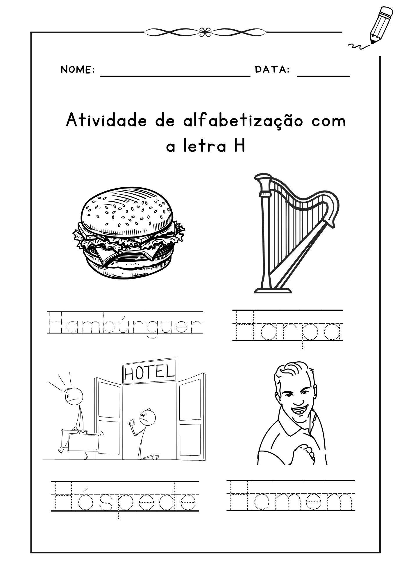 ✍️ Atividade de alfabetização com a letra H 📖