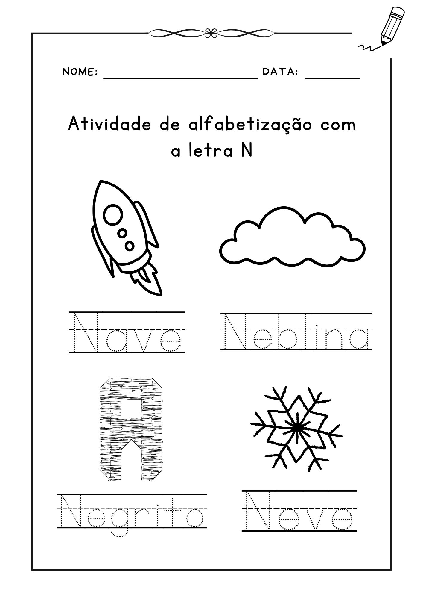 ✍️ Atividade de alfabetização com a letra N 📖