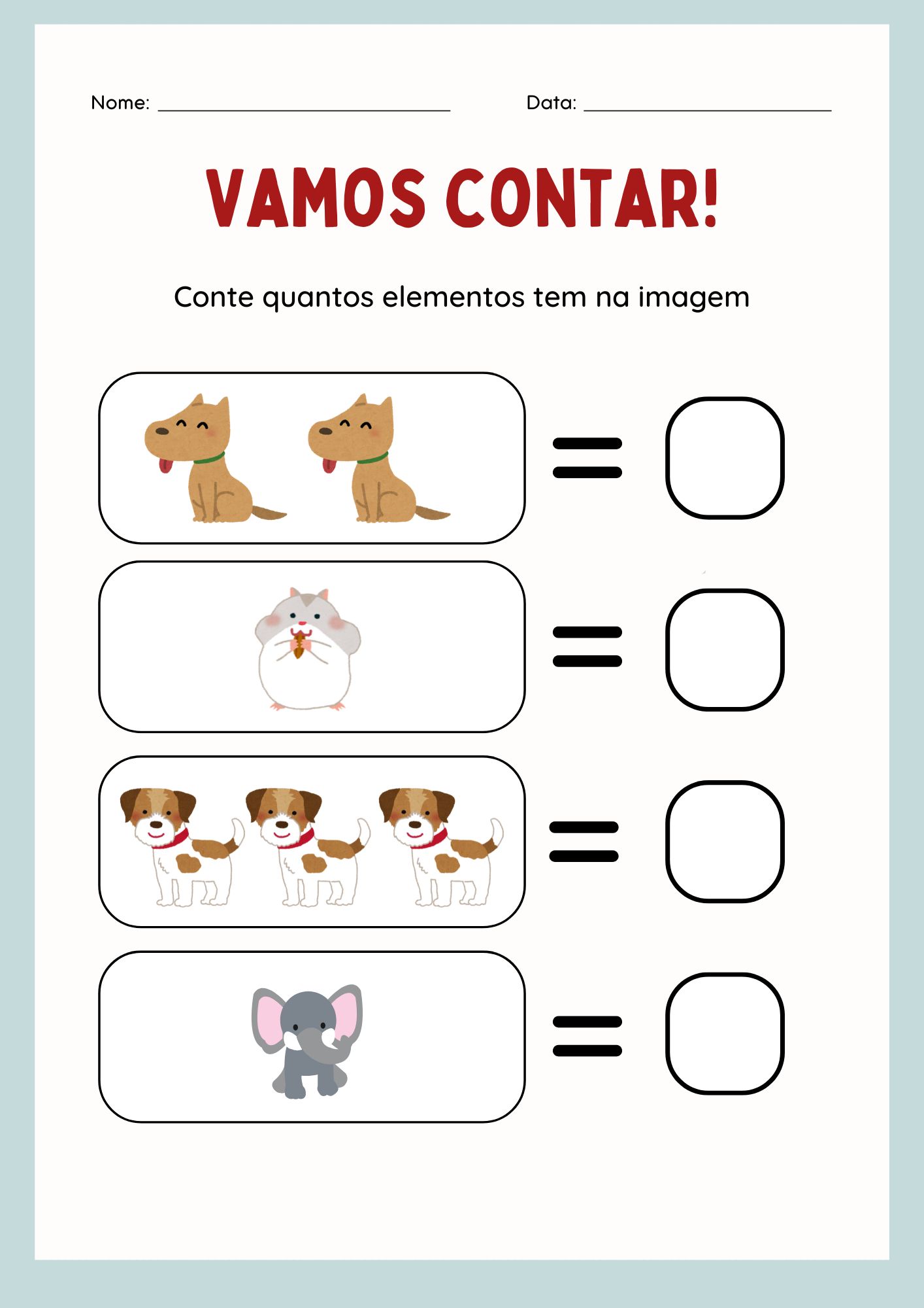 Atividade de contagem, Aprender a contar com desenhos,  Contagem pra crianças,  Atividade de matemática inicial, Aprendizado numérico, Contagem de figuras