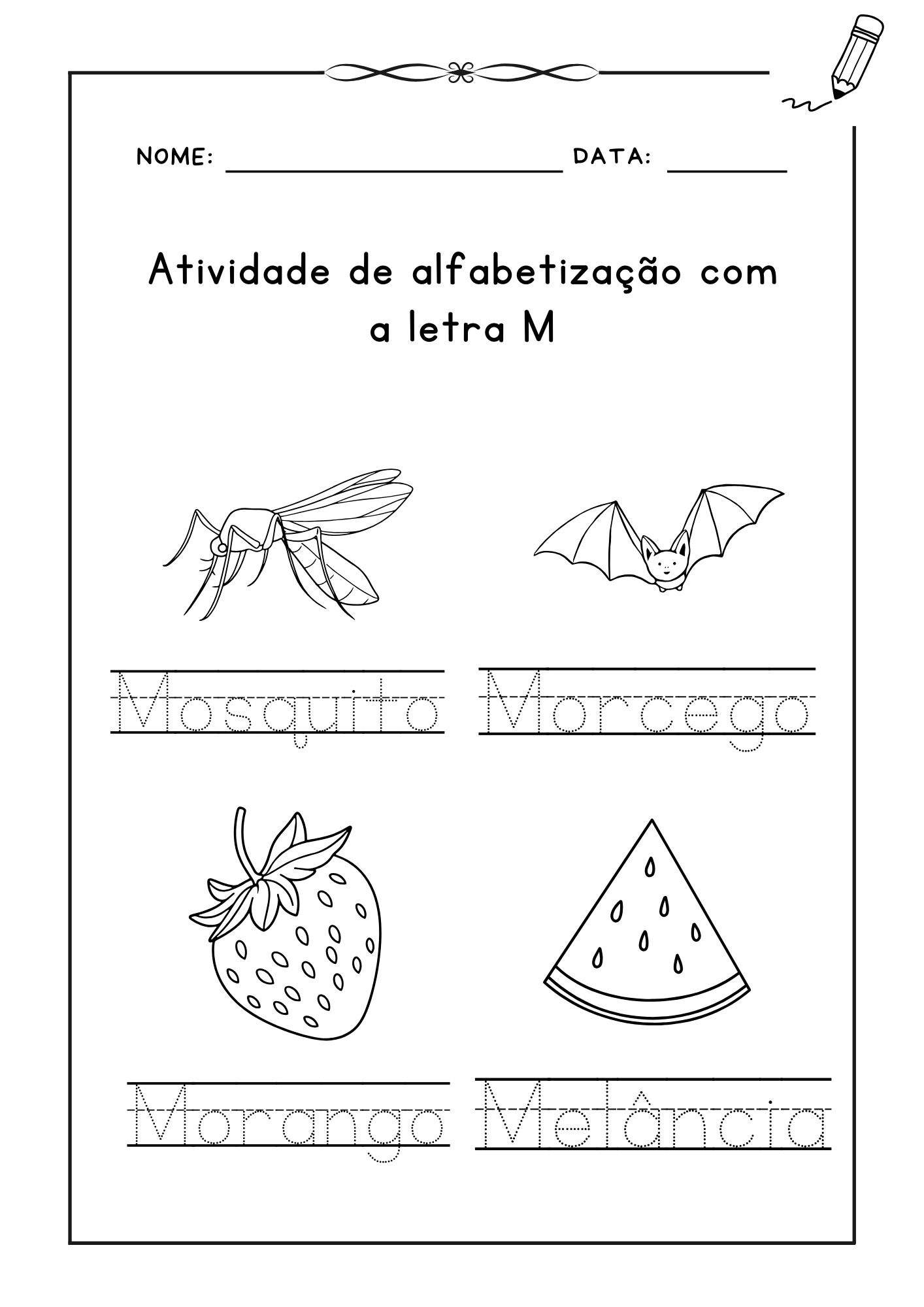 ✍️ Atividade de alfabetização com a letra M 📖