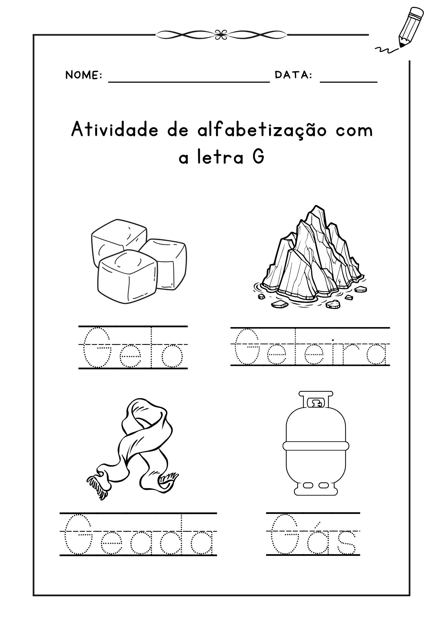 ✍️ Atividade de alfabetização com a letra G 📖