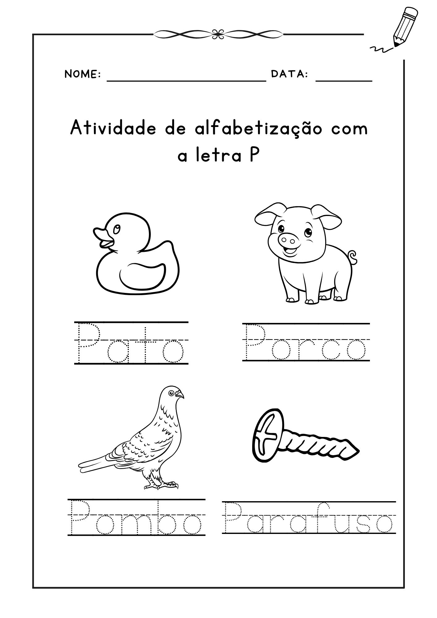 ✍️ Atividade de alfabetização com a letra P 📖