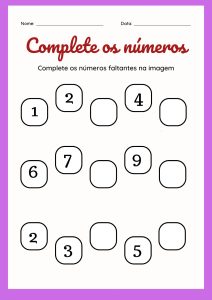 🔢 Atividade de Números Faltantes para Aprimorar o Reconhecimento Numérico das Crianças!